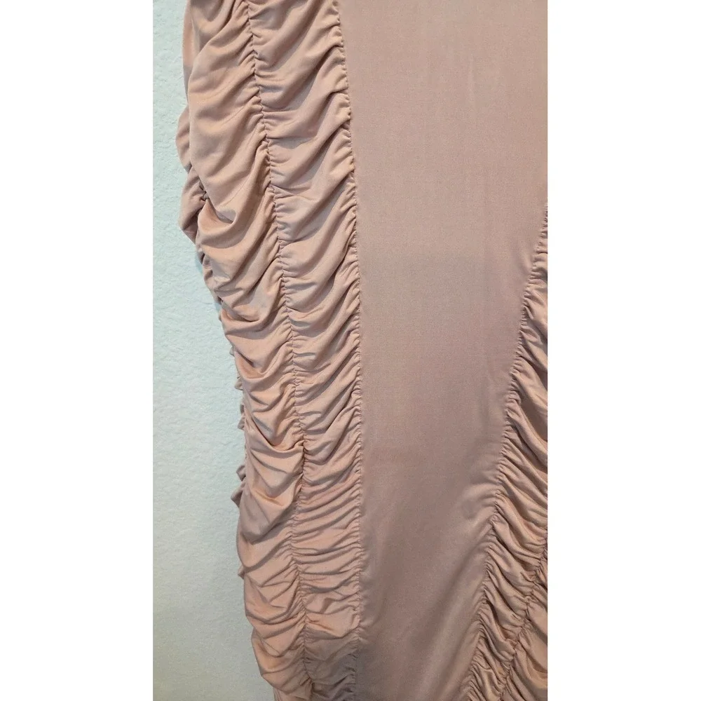 Venus Ruched Sleeveless Bodycon Midi Dress Size S Taupe‎ Neutral